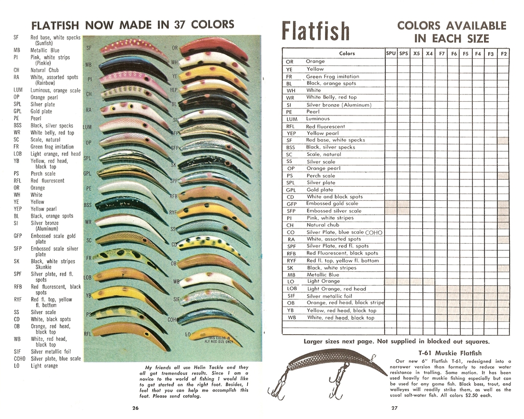 Helin Flatfish color charts  The Helin Tackle Company Collector